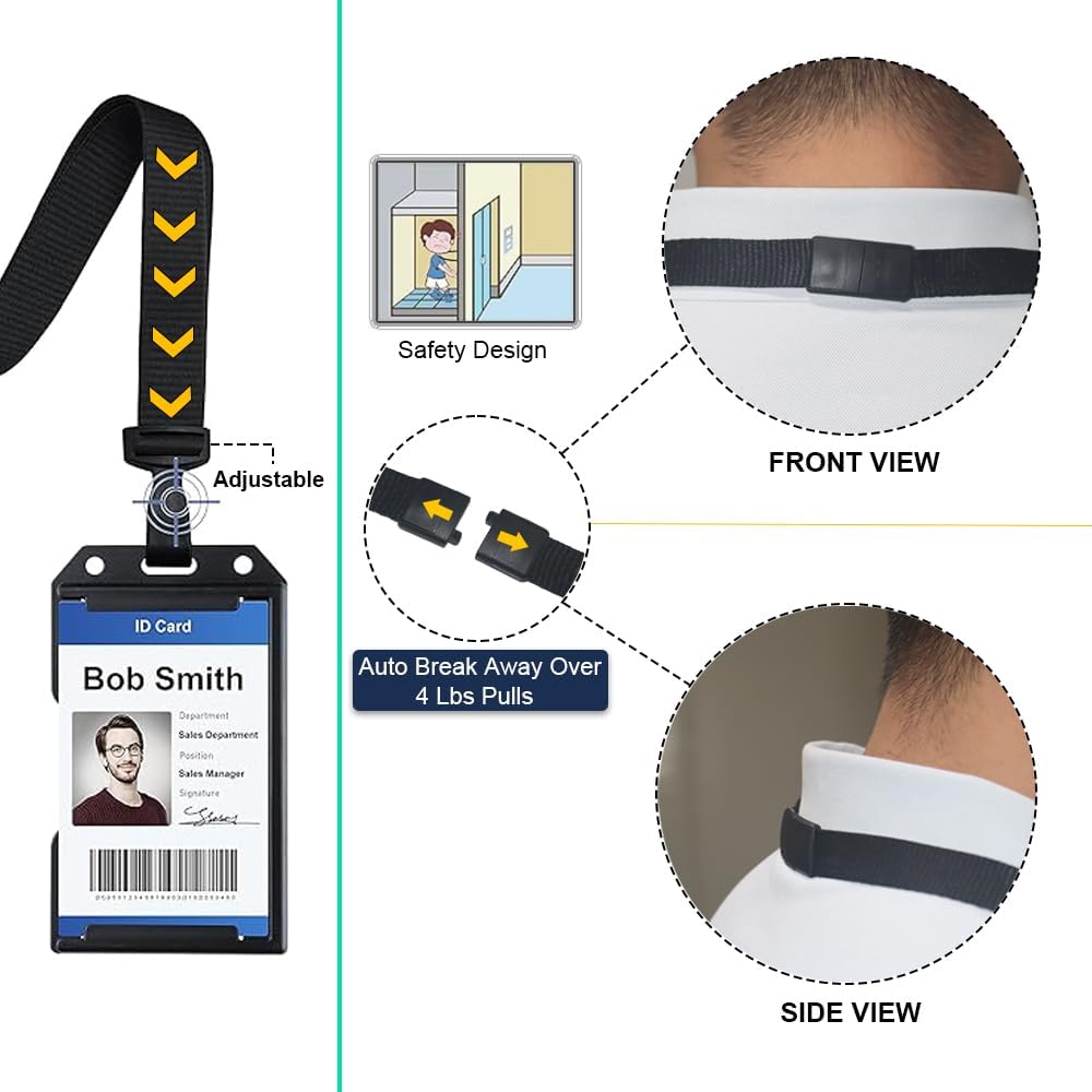 100 Pack Bulk Polyester Breakaway Lanyards with Plastic No Twist Clip & Safety Breakaway Clasp-Great for Radiology-School Hospital-MRI Safe-Neck Strap I.D. Badge Holders 36”(Black)