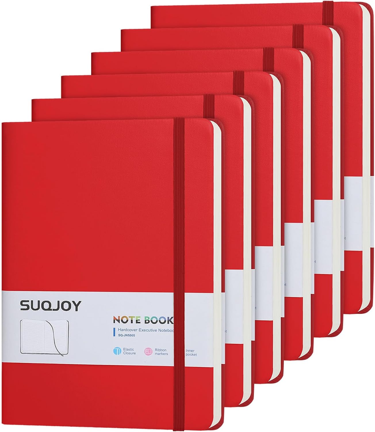 Lined Journal Notebooks, 160 Pages, 5.5x 8.2-Inch Journals for Women Men, Hardcover Notebook with 100 gsm Thick Paper, A5 Size College Ruled Notebook for Writing/Travel/Work (Red, 6 Pack)