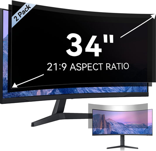 [2-Pack] 34 Inch Computer Privacy Screen for 21:9 Aspect Ratio Widescreen Monitor, Eye Protection Anti Glare Blue Light Computer Monitor Privacy Filter, Removable Anti-Scratch Screen Protector Film 34