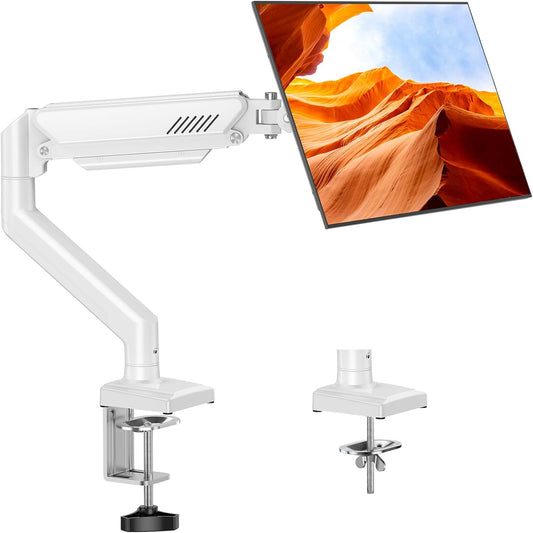 Single Monitor Arm Desk Mount Fits 13 to 32 inch Computer Screens, Holds 4.4 to 22lbs Display VESA Mount, Adjustable Monitor Stand with Clamp/Grommet Mounting Base, 75/100mm Bracket, White, Freelift