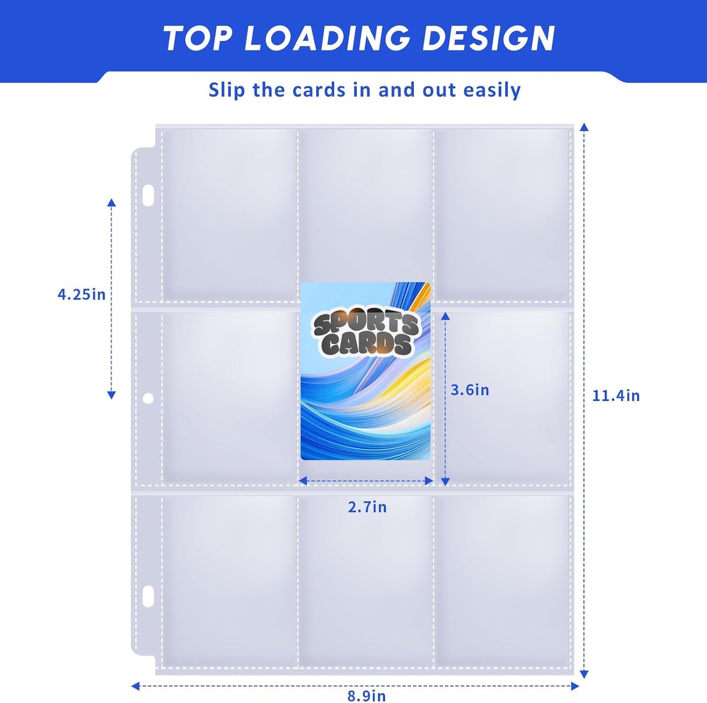 200 Pack 9 Pocket Trading Card Sleeve Pages,Page Protectors Card Sleeves Binder Sheets for 3 Ring Binder,Card Binder Sleeves for Baseball, Football, Game Sport Business Cards