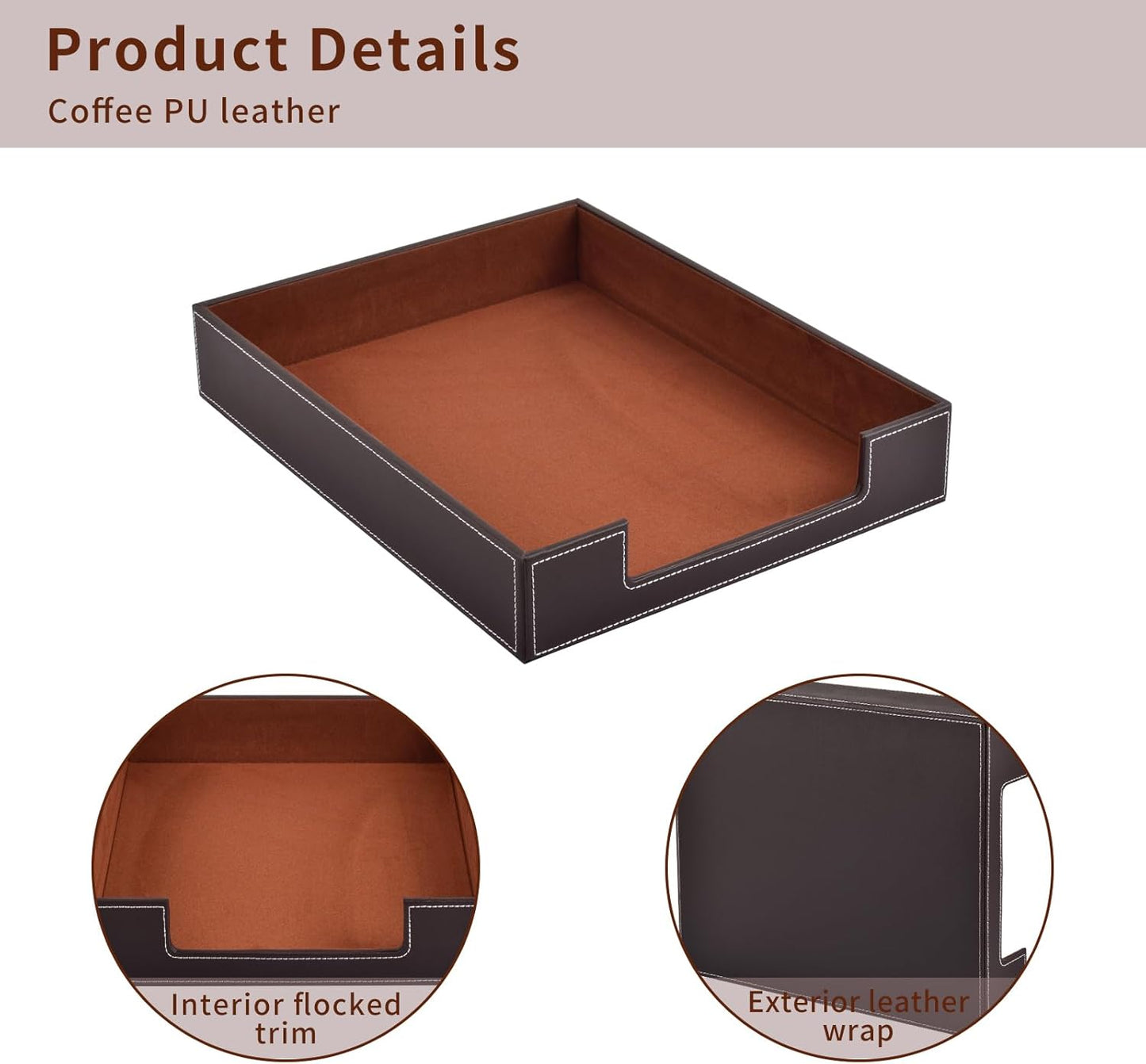 PU Leather 1-Layer Stackable Office File Document Tray Case Rack Paper Letter Tray Desk File Document Organizer Holder (Coffee)