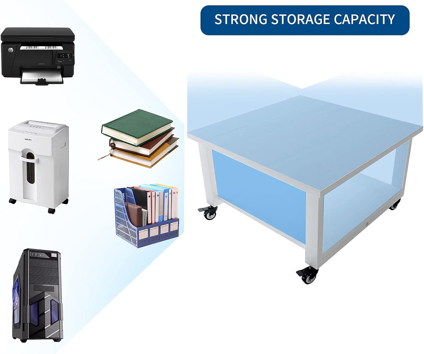 Natwind 2 Tier Laser Printer Stand,19.7''x19.7''x12.6'' Large Printer Table Copier Stand Under Desk,Heavy Duty Rolling Cart with Paper Storage Shelf,Printer Holder on Wheels for Home Office (White)