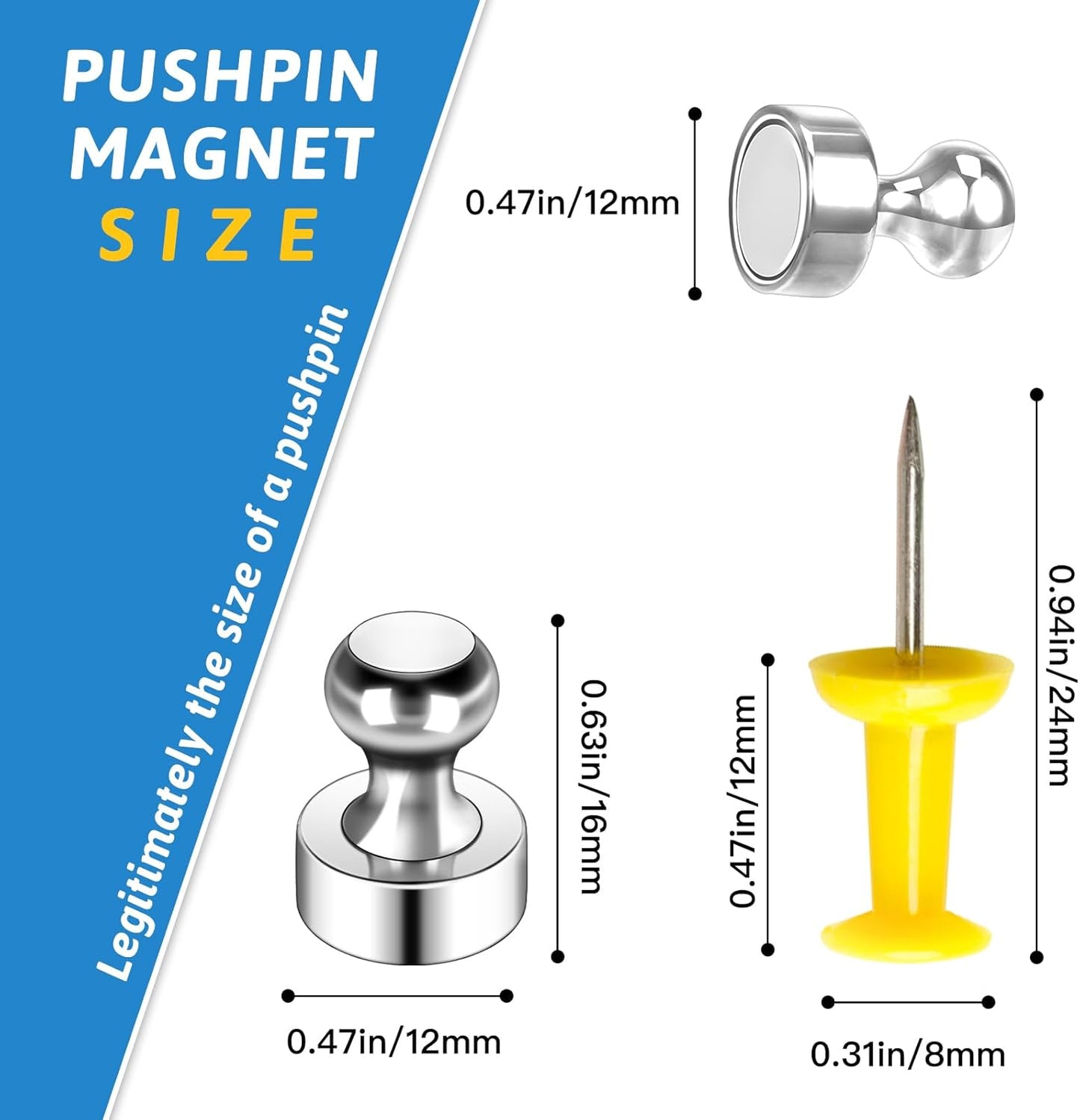 10Pack Fridge Magnets for Whiteboard Silver White Board Magnet Set Round Pin Magnets Metal Magnetic Push Pins Cute Magnet for Refrigerator Kitchen Office School