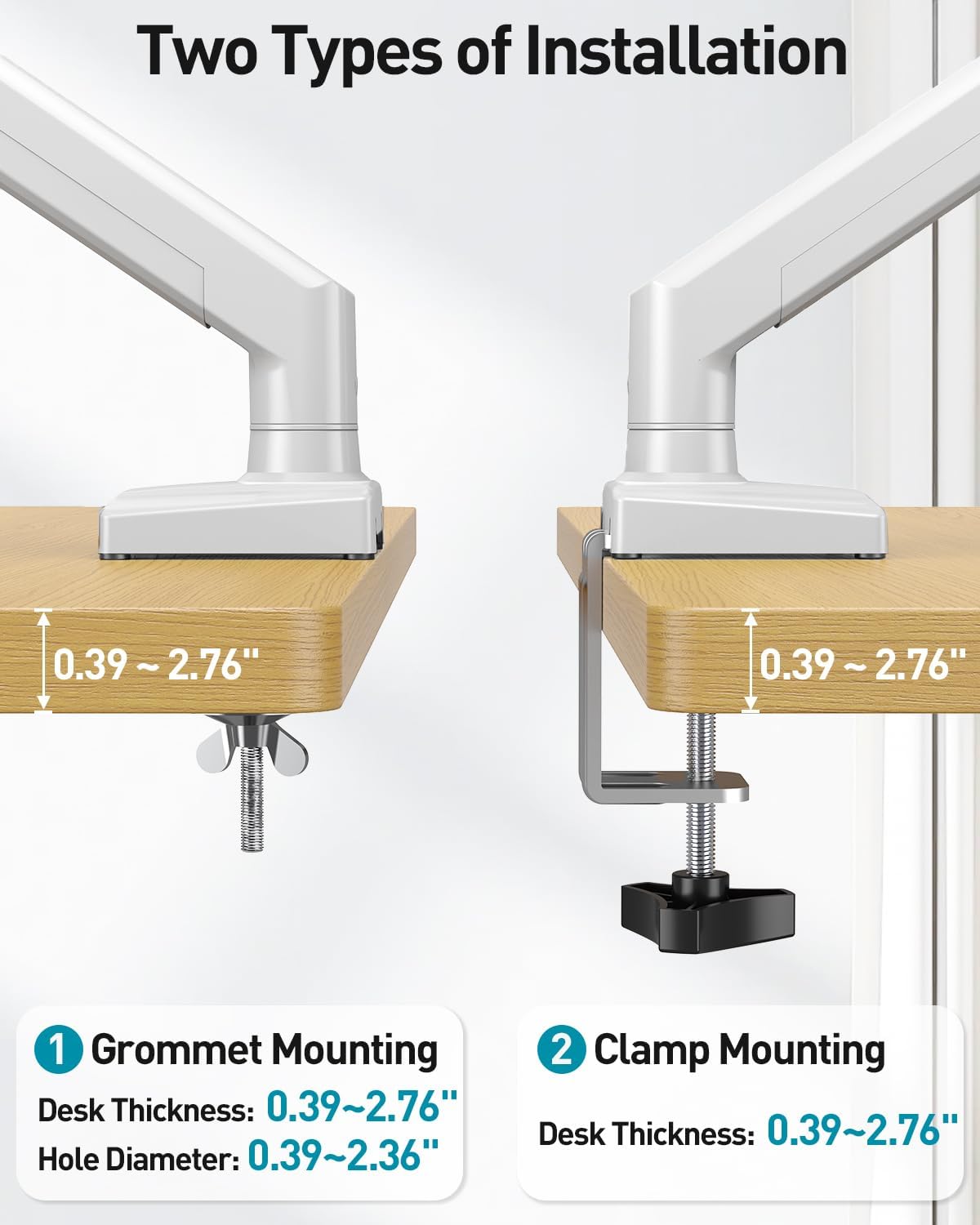 Dual Monitor Arm Desk Mount Fits 13 to 32 inch Computer Screens, Holds 4.4 to 22lbs Display VESA Mount, Adjustable Double Monitor Stand with Clamp/Grommet Base, 75/100mm Bracket, White, Freelift