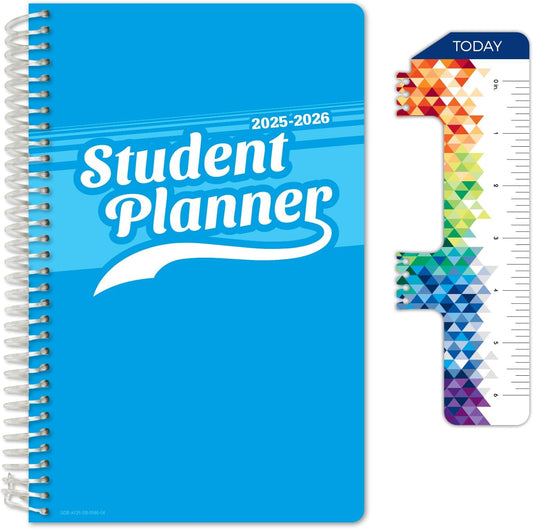 Global Datebooks Dated Middle School or High School Student Planner for Academic Year 2025-2026 Includes Ruler/Bookmark and Planning Stickers (Block Style - 5.5"x8.5" - Swoosh)