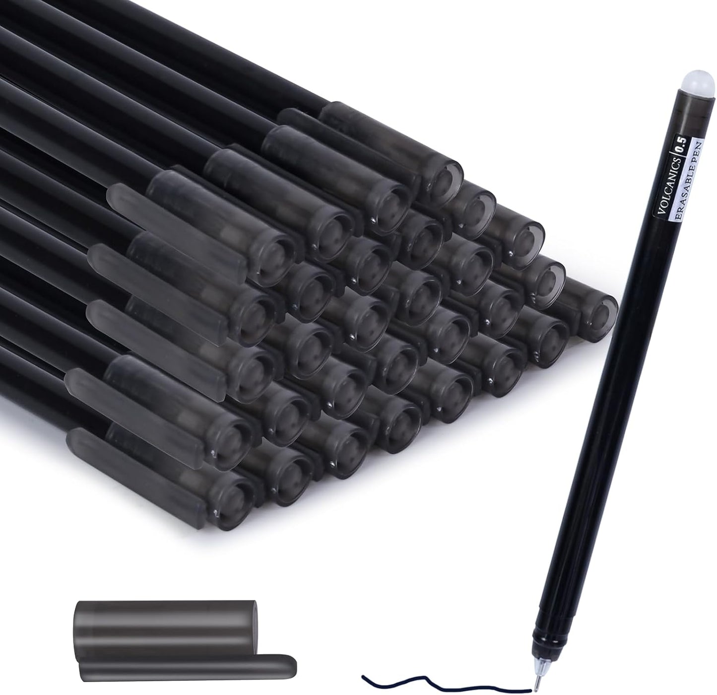 Volcanics Erasable-Gel-Pens Black, 30 Pack Fine Point 0.5 mm, Mistakes Dispear Smudge Free Perfect for School, Office, and Home Use
