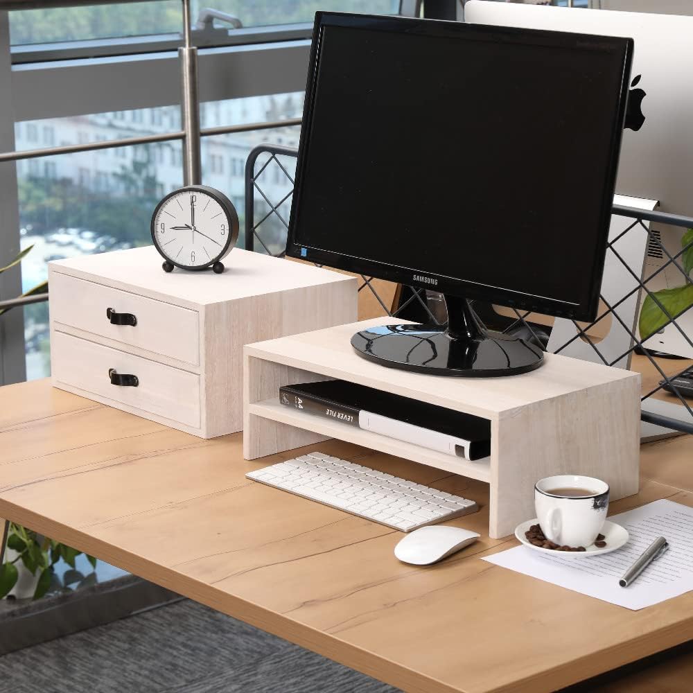 Desk Organizer Drawers for Office Supplies Kitchen Storage - Wood Makeup Organizer Box/Countertop Drawers Chest for Dresser Wooden Cabinet Printer Stand Machine Shelf White (FAX2C-WH）