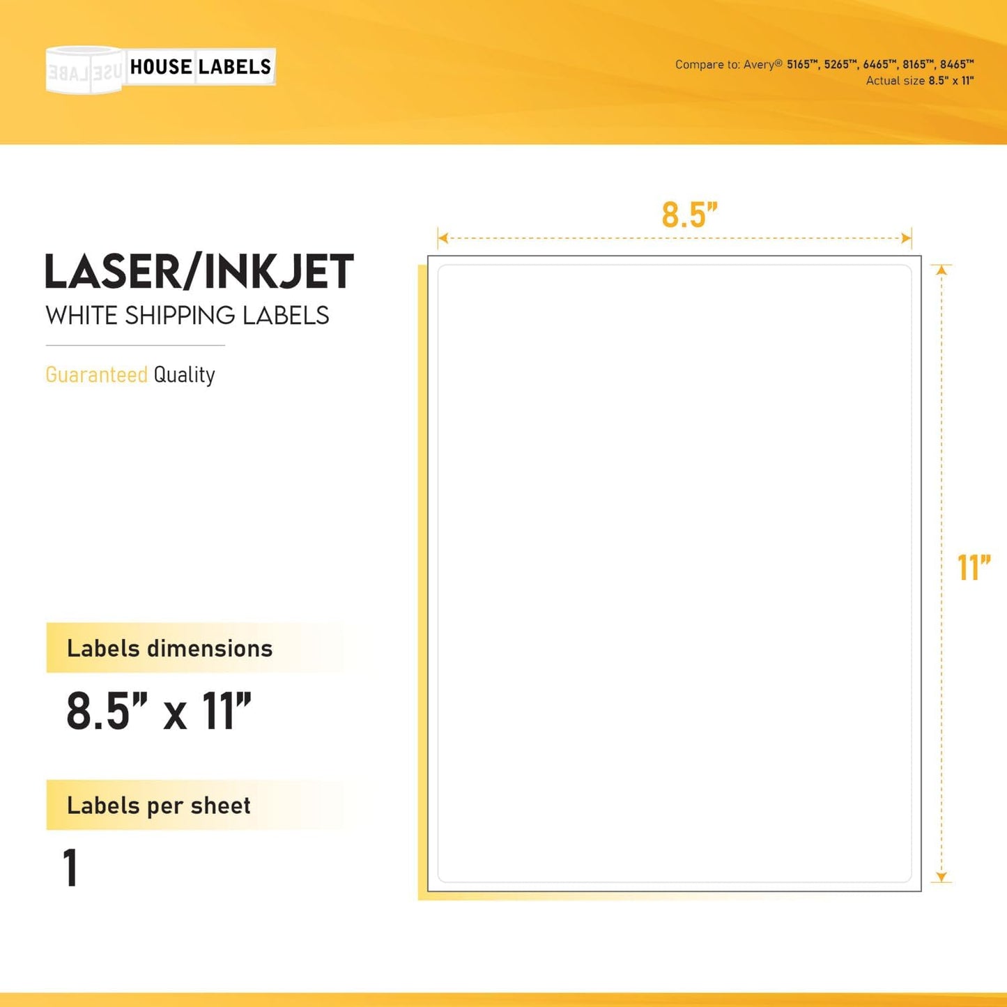 HOUSELABELS 1-up (Full Sheet) Multipurpose Labels (8-1/2" x 11") for Laser and Inkjet Printers, 400 Sheets