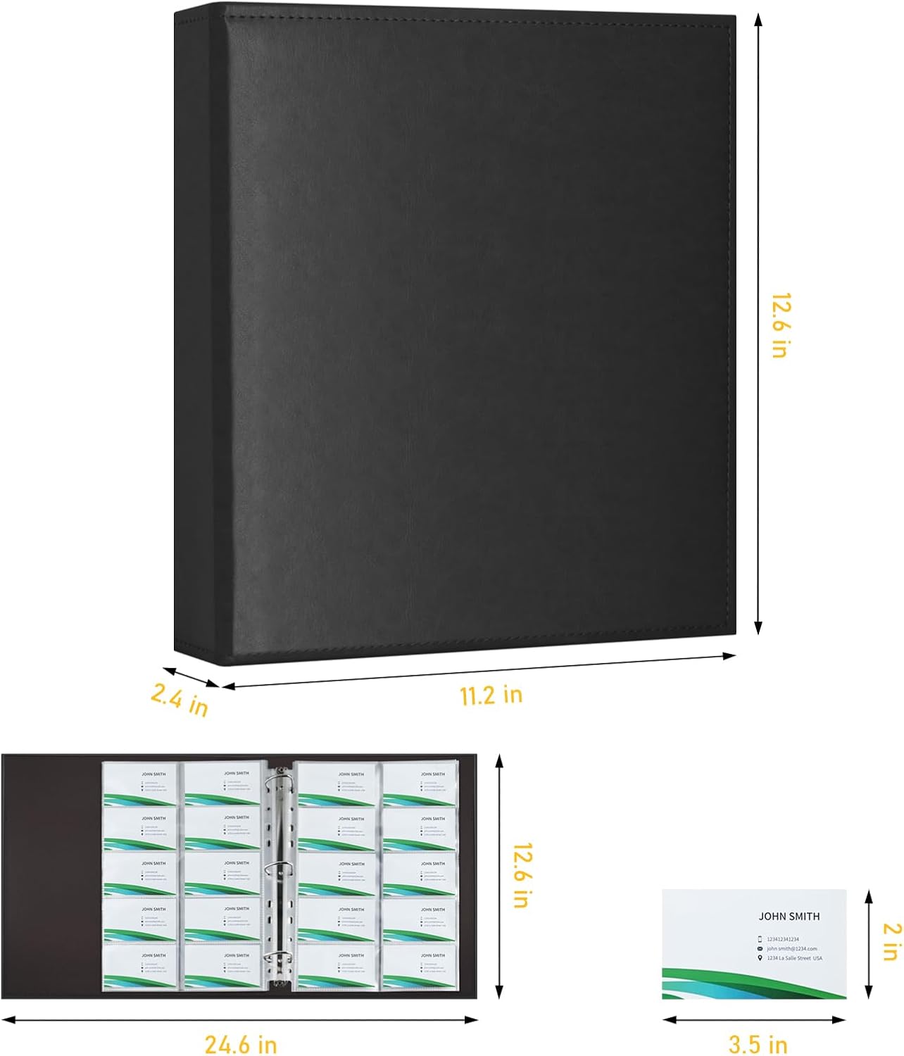 BYSTER A4 Business Card Binder, PU Leather Organizer with 30 Pack Sleeves (600 Pockets), Business Card Holder Book for Credit Cards, Membership Cards, and More - Black