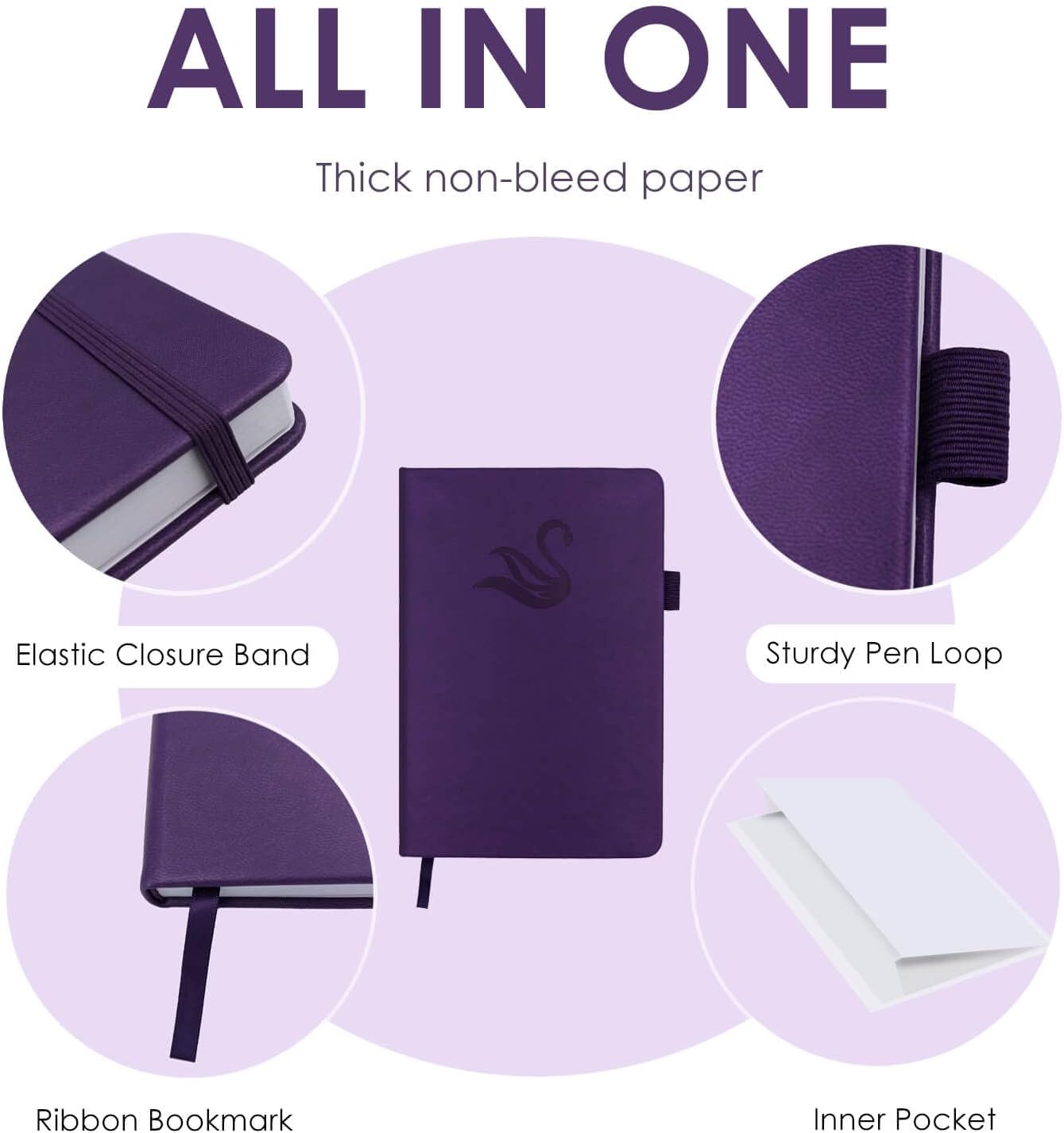 Elegant Password Book with Alphabetical Tabs - Hardcover Password Book for Internet Website Address Login - 5.2" x 7.6" Password Keeper and Organizer w/Notes Section & Back Pocket (Purple)