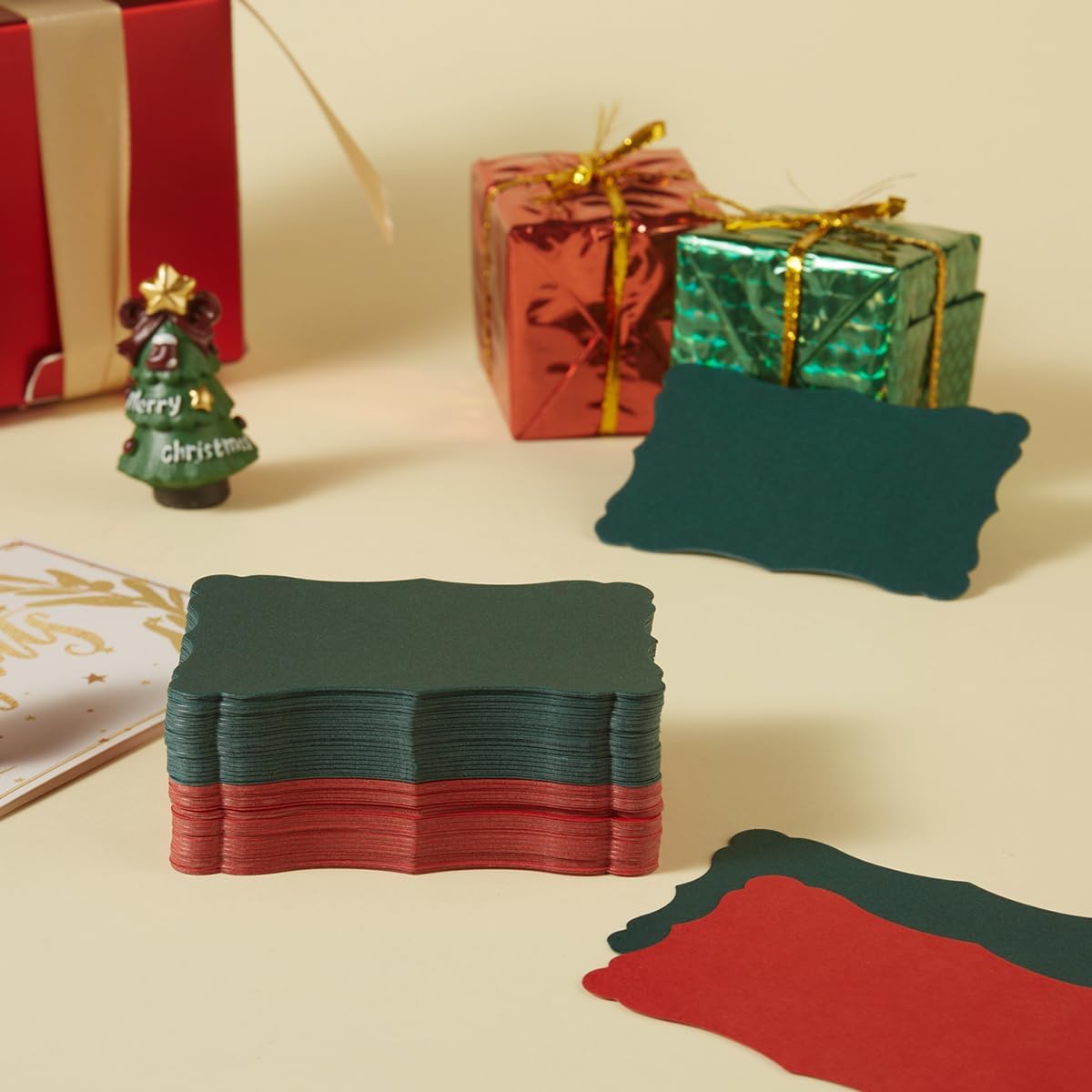 120 Pieces Small Mini Business Cards Vintage Assorted Colors Blank Note Gift for Business, Gift Cards (Christmas Red Green)