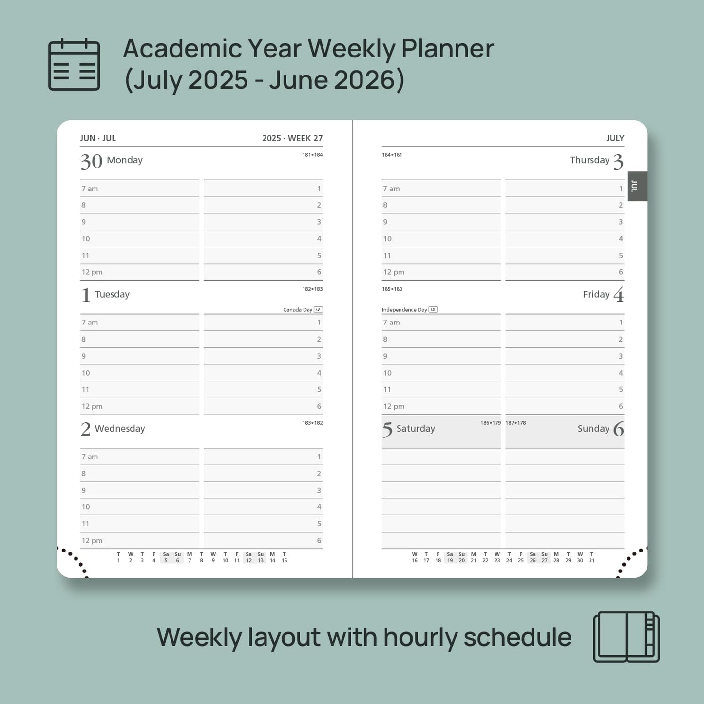 POPRUN Pocket Planner 2025-2026 (Purse Size 4'' x 6.25'') Academic Small Calendar (July 2025 - June 2026) with Hourly Time Slots, 100GSM Thick Papers, Leather Soft Cover - Black