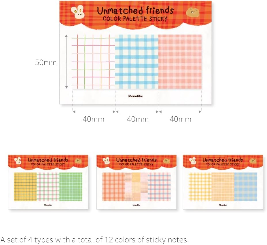 Monolike Color Palette Sticky Unmatched Friends A Set 4p - Self-Adhesive Memo Pad 30 Sheets