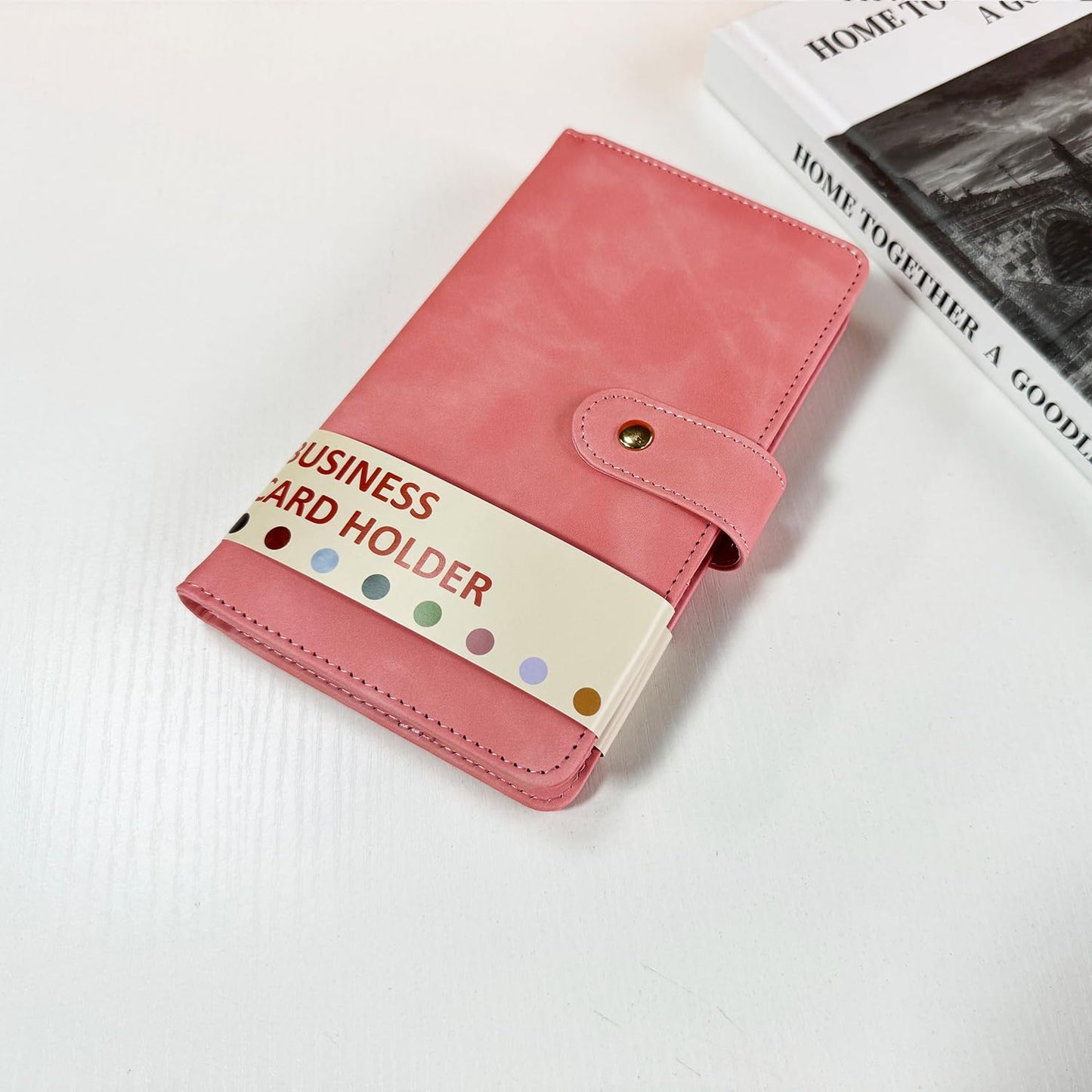 Leather Professional Business Card Holder Book Organizer, 240 Card Slots Capacity Booklet, Premium PU Name Cards Storage Folder with Soft Cover, Credit Card Binder Holder for Men/Women (Pink)