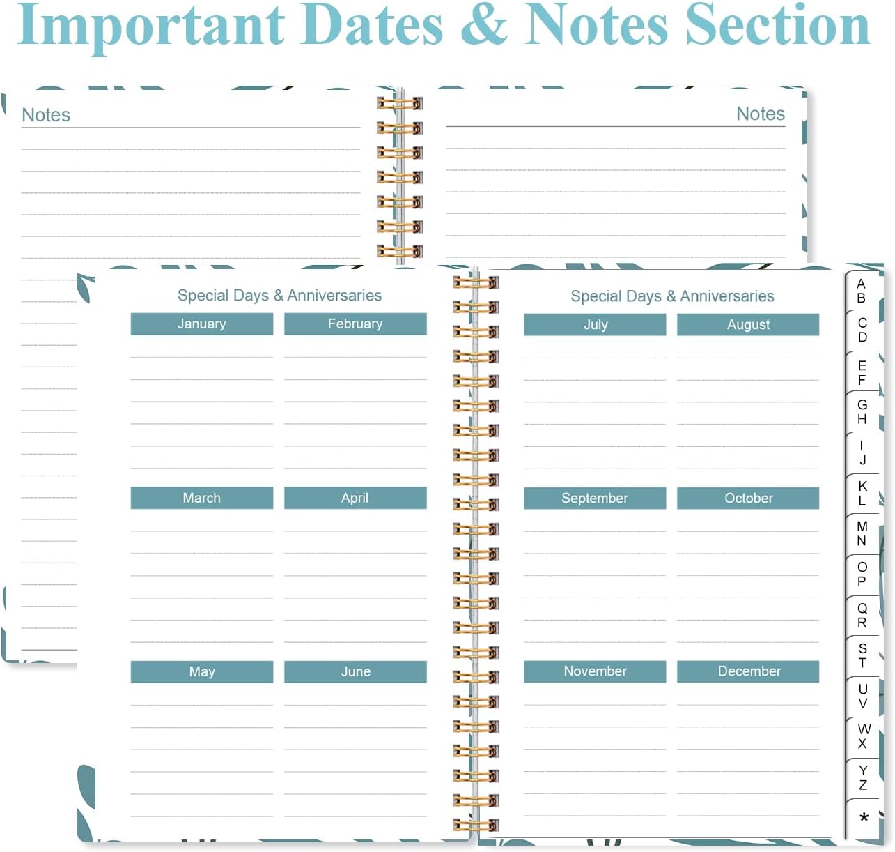 Address Book with Alphabetical Tabs - Small Address Book Spiral with Address Contacts, Special Date, Phone, Birthday & Internet Login Password for Home and Office, 4.3" x 6.2", Teal Leaf