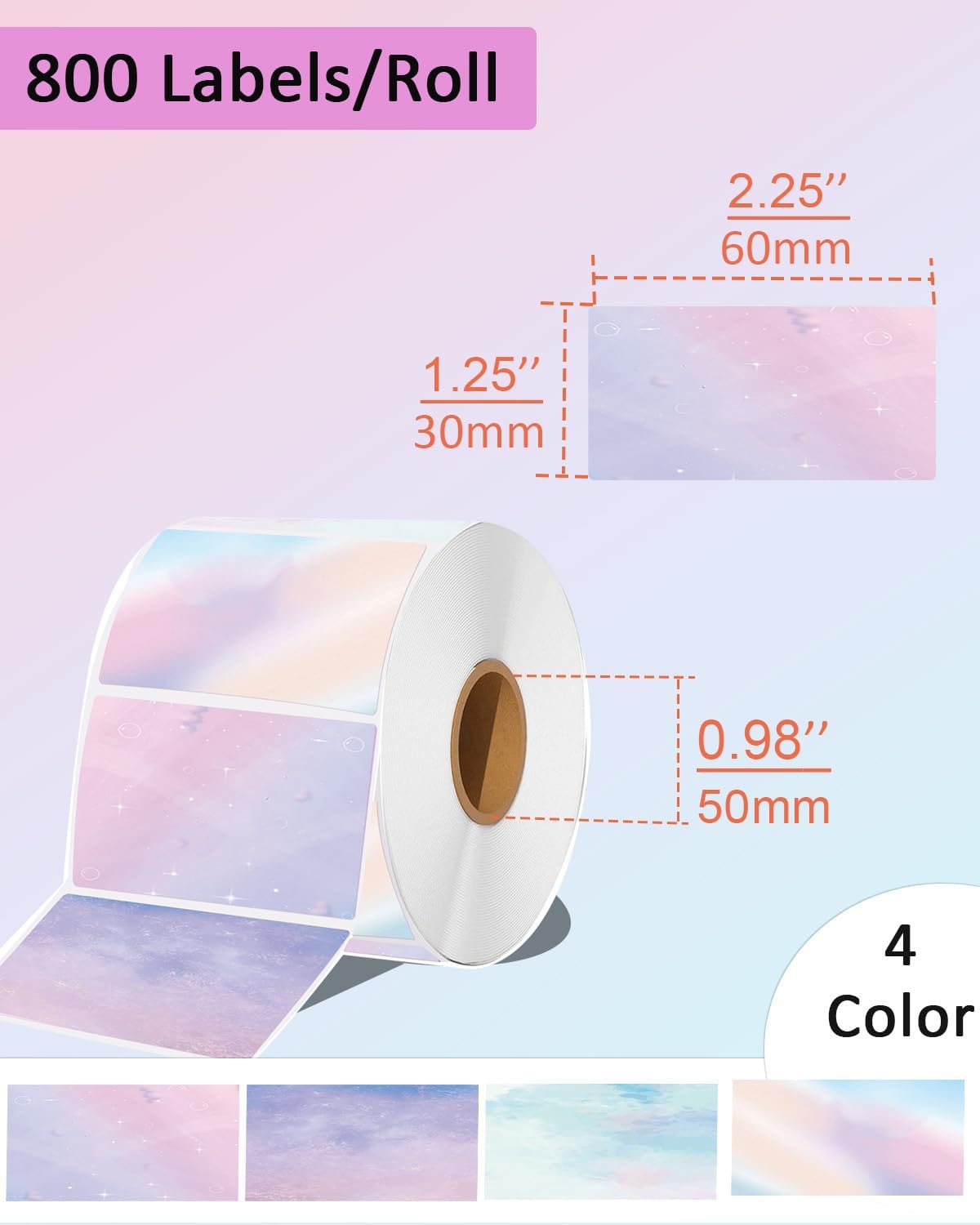 2.25 x 1.25 Thermal Labels - Self-Adhesive Address Shipping Barcode Stickers, Compatible with Rollo & Zebra & MUNBYN, 800 Labels for Printer, Color