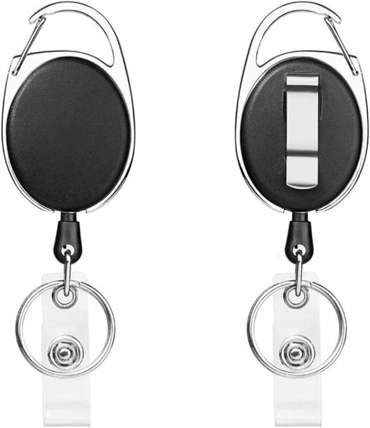 2 Packs Heave Duty Retractable Badge Reels with Carabiner Belt Clip and Key Ring, Badge Holders for ID Card Holders with 26.5 Inch Pull Cord (Black)