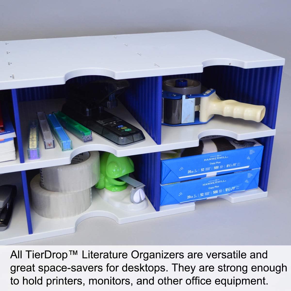 Ultimate Office TierDrop Jumbo 3-Compartment High-Wall (add-on Module) - Sorts Documents, Forms & Mail - Durable Construction Features Expandable, Modular, No-Tool Assembly Design (Gray w/Blue)