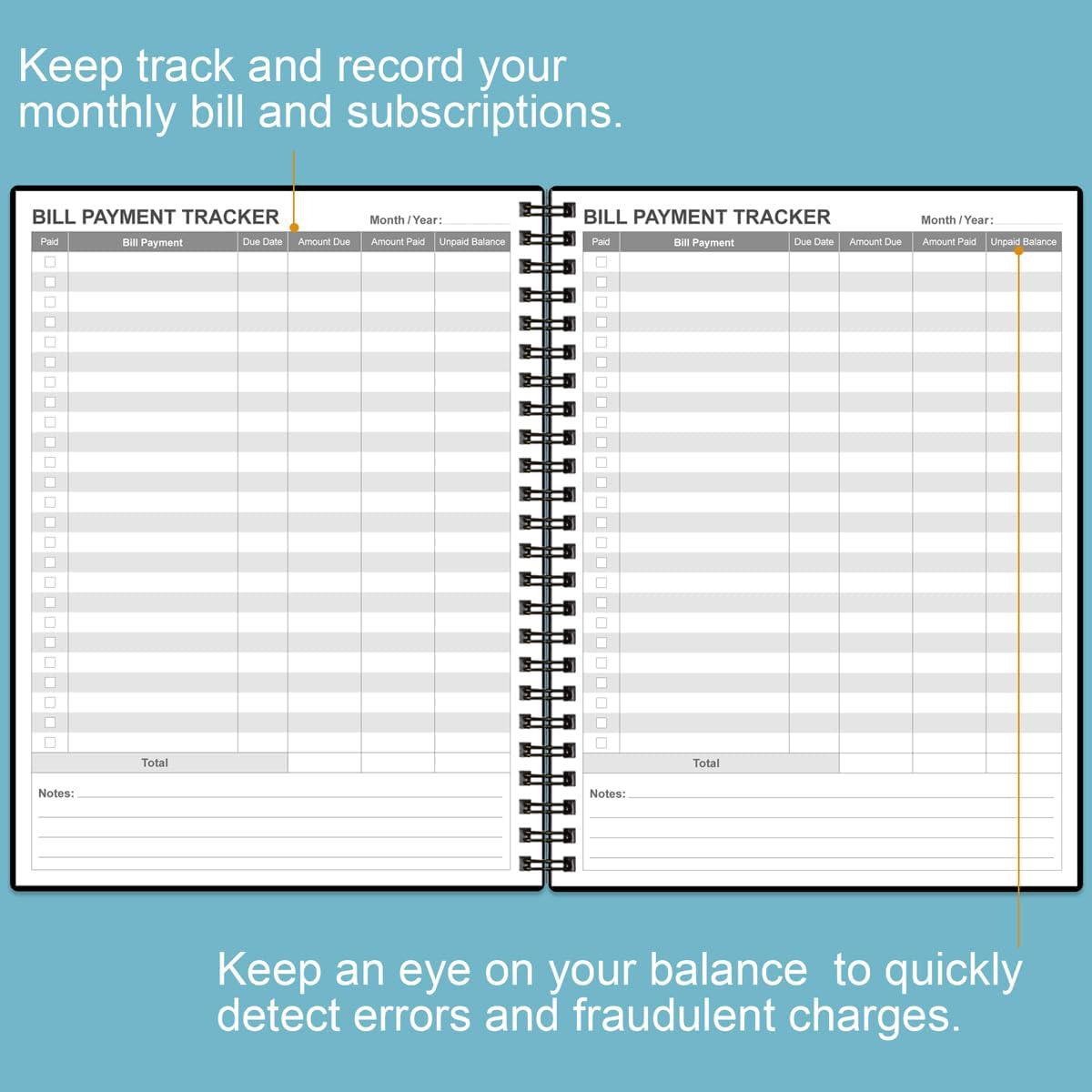 Bill Payment Tracker Notebook - Monthly Bill Organizer & Planner for Personal Budgeting Financial, Payments Checklist Organizer, 8" x 10.5", Black