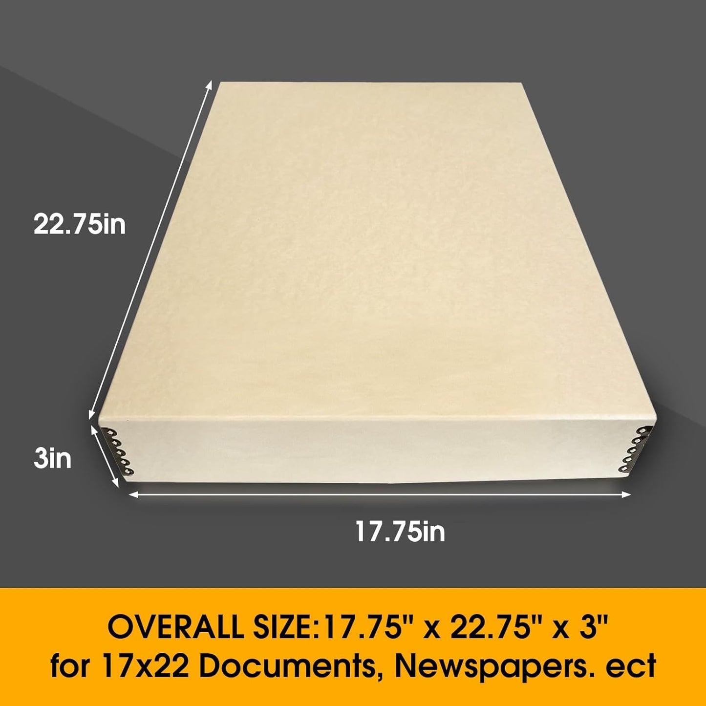 Golden State Art, Archival Storage Box, Acid-Free Drop Front Museum Box with Metal Edge for Storing Artwork Photos Documents Prints Arts And Crafts (Tan-17.75x22.75x3 Inches)