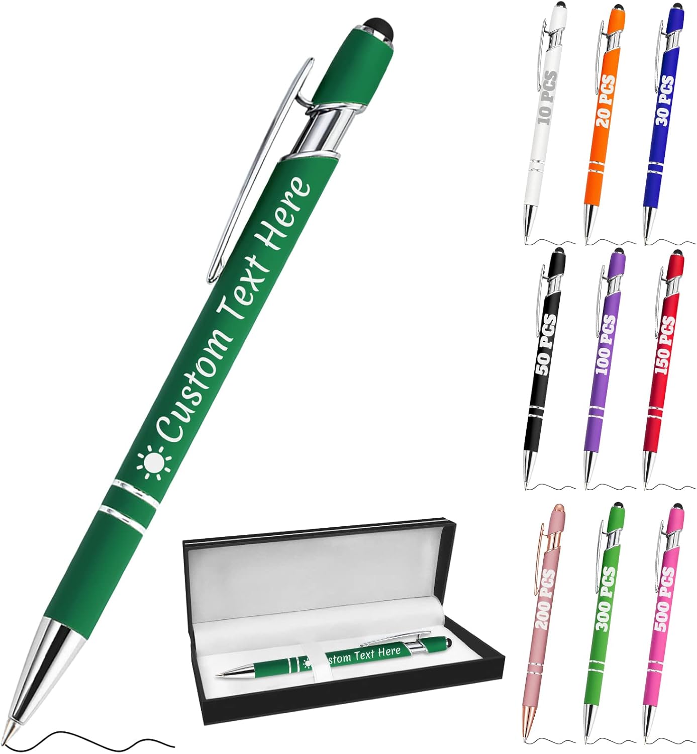 Personalized Pens with Name Custom Engraving Ballpoint Pens with Stylus Tip Customized Smooth Writing Pens Personalized Gifts for Anniversary Birthday or Graduation(Dark Green,Black Ink)