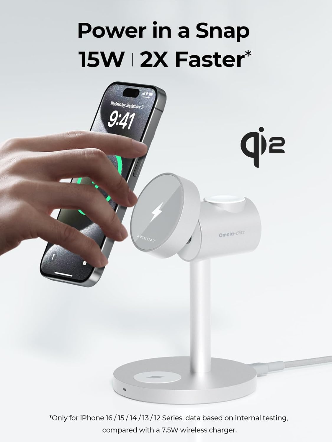 MagFusion 3-in-1 Charging Station Compatible with MagSafe, Qi2 Certified 15W Wireless Charger Stand, Magnetic Charger for iPhone 17/16/15/14/13/12 Series, Apple Watch, AirPods, Silver