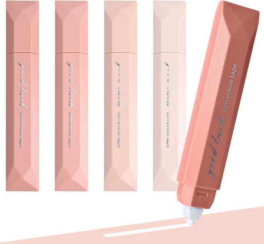 Temiary 5 Pcs White Correction Tapes, Aesthetic Correction Tape Pens Smooth Pull Out, Easy to Use Pen Shaped Applicator for Students School Office Supplies (Pink)