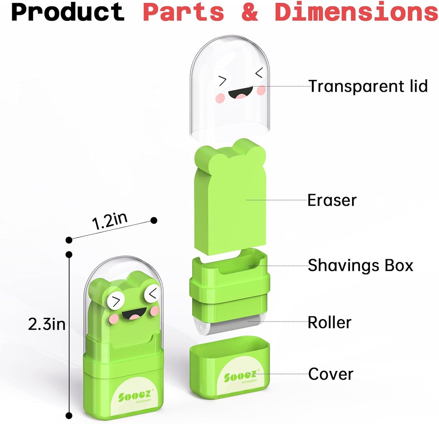 Sooez 12 Pack Pencil Erasers with Clean up Roller, Cute Erasers for Kids, Animal Fun Eraser with Shaving Roller and Cover, for Teacher Class Favor School Supplies Home Office Party