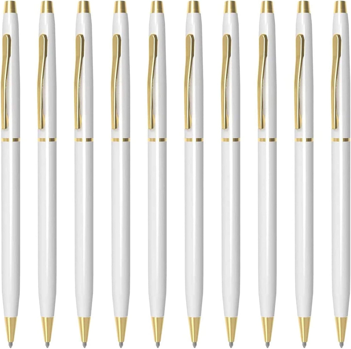 Cambond Ballpoint Pens White Pens - Black Ink Bulk Pens 1.0 mm Medium Point Retractable Metal Pen Comfortable Writing for Men Women Police Uniform Office Business, 10 Pack (White)