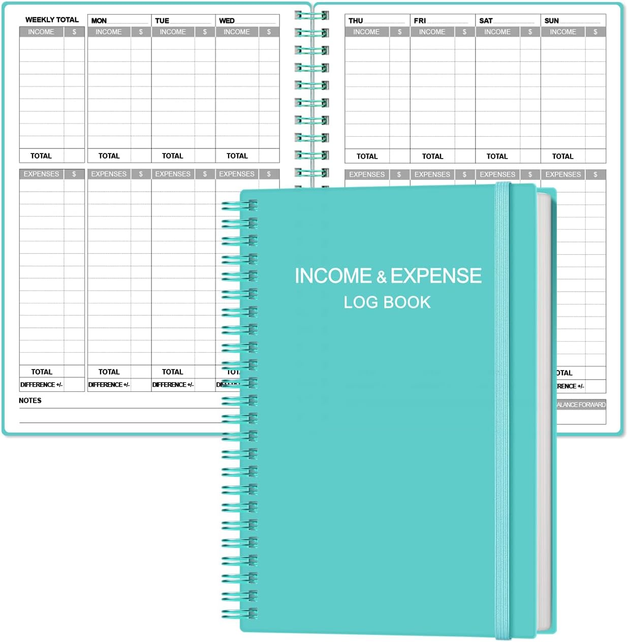 Heveboik Income & Expense Log Book - A5 Income and Expense Tracker for Small Business, Accounting Bookkeeping Tracking for Woman and Man, 5.8" x 8.3", Teal