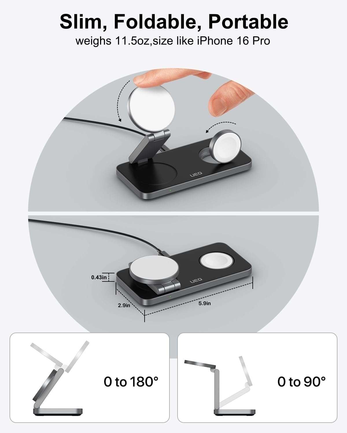 Foldable 3 in 1 Wireless Charging Station for Apple Compatible with Magsafe Charger Stand,Magnetic Wireless Charger Station for iPhone 17 Air16 15 14 13 12 Series,Airpods Pro,Apple Watch(Black)