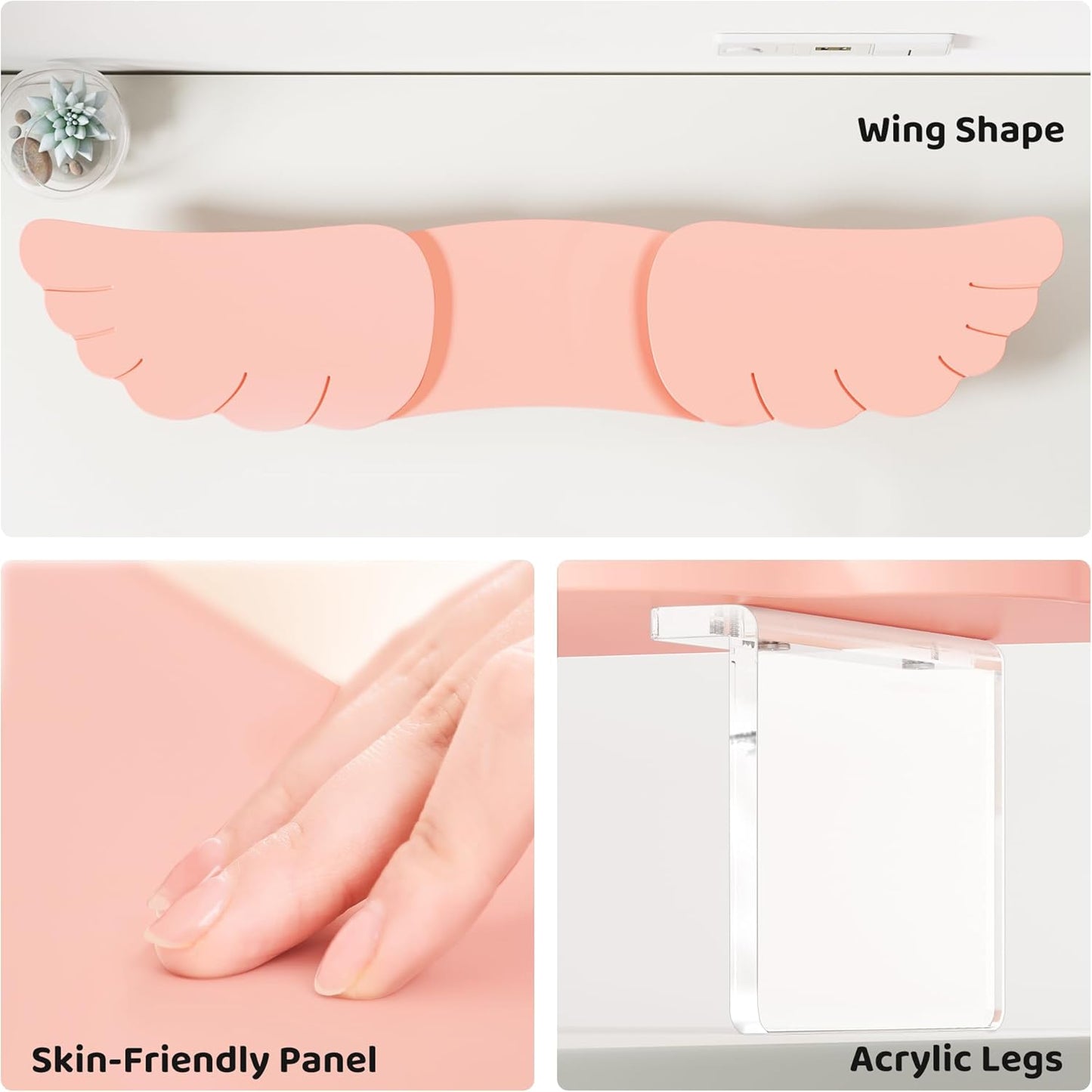 Dual Monitor Stand Riser,Wing-Shaped Sturdy Desktop Computer Wood Stand for 2 Monitors Cute Monitor Riser for Laptop, PC, Computer,Pink