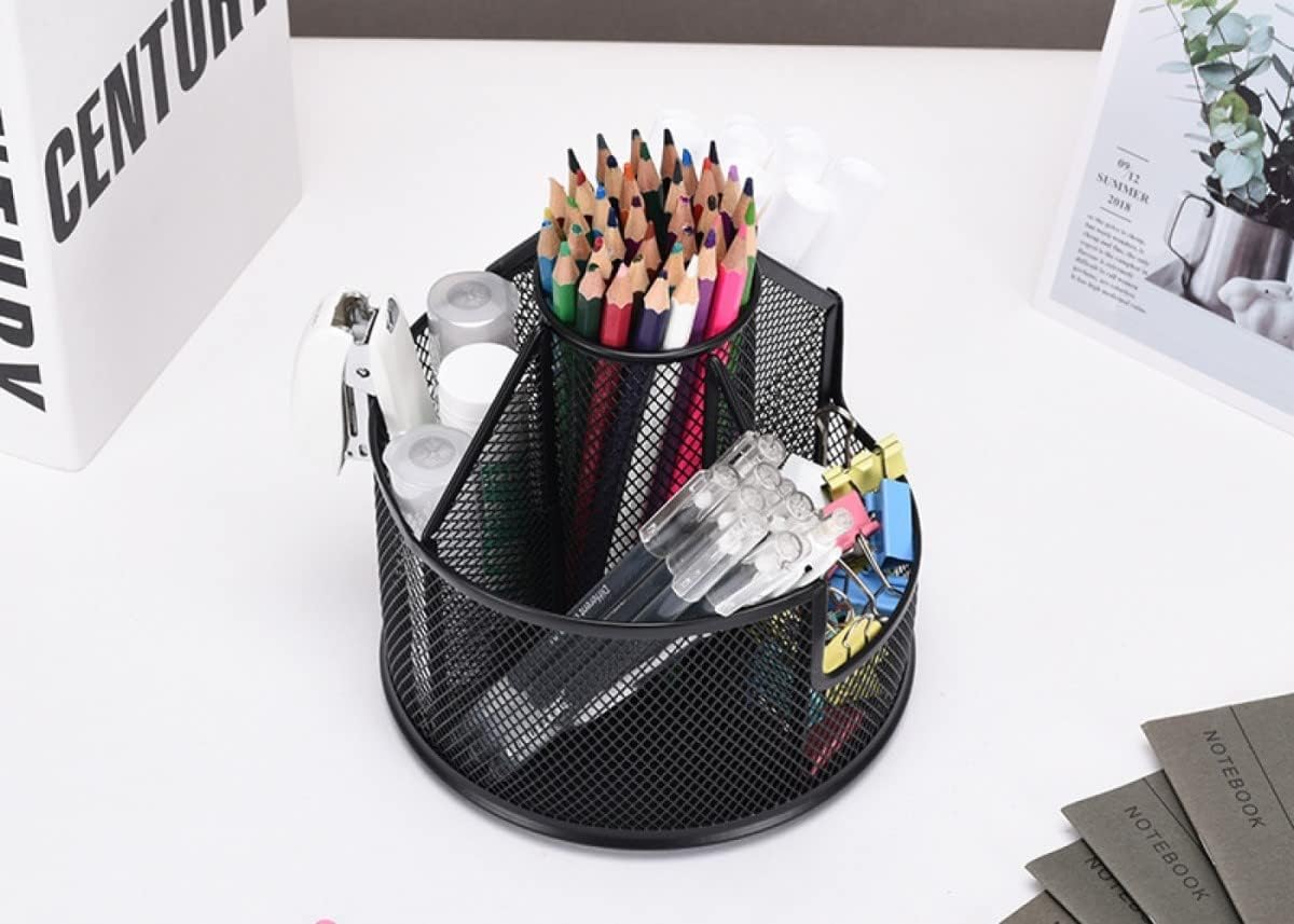 Pencil Holder, Rotating Desk Organizer, Metal Pen Organizer Mesh Pen Holder Office Desk Accessories Cute Office, School, Home,Art Suppliers (Black)