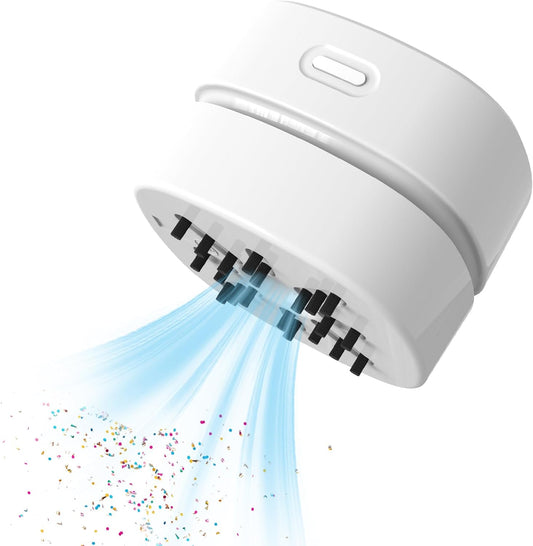 Desktop Vacuum Cleaner, Mini Table Dust Crumb Sweeper USB Charging for Cleaning Eraser Crumbs, Dust, Crumbs, Computer Keyboard and Car (White)
