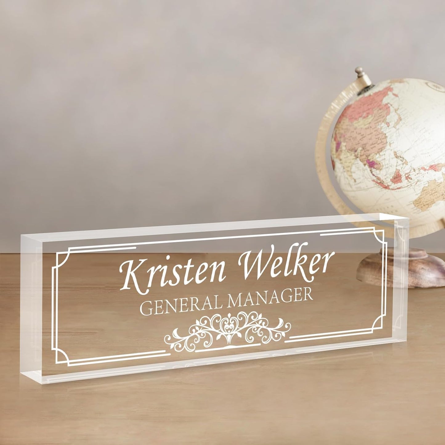 Gowellly Desk Name Plate Personalized - Custom Acrylic Name Plate for Desk - Enterprise Custom Logo/Text nameplates - Employee Appreciation Gifts (engrave-7)