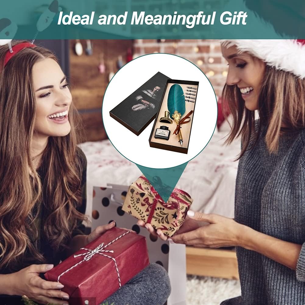 Retro Classical Dip Writing Pen,European Fountain Pen,5 Replacement Luxury Dip Pen Nips,Pen Stand Base,Writing Pen Ink Bottle Set Gift Box for