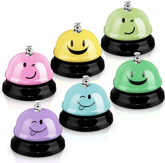 Tudomro 6 Pcs Call Service Dinner Bell for Desk Classroom Metal Smile Face Bell 3 Inch Diameter Anti Rust for Hotel Restaurant Office School Kitchen Bar(Macaron Color)