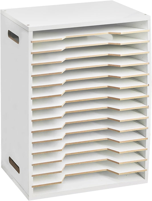 13"x16" Wooden Construction Paper Organizer, 15 Tier Larger Size Literature Organizer with Adjustable Shelves Letter Mail Tray Craft & Stamp Stackable Cardstock Storage Rack for Home Office Classrooms