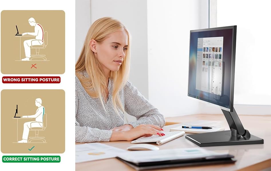 Jakeko Lay Flat Low Profile Monitor Stand - For 14-24" Screens Ergonomic Adjustable Desktop Mount With 100x100mm Compatibility