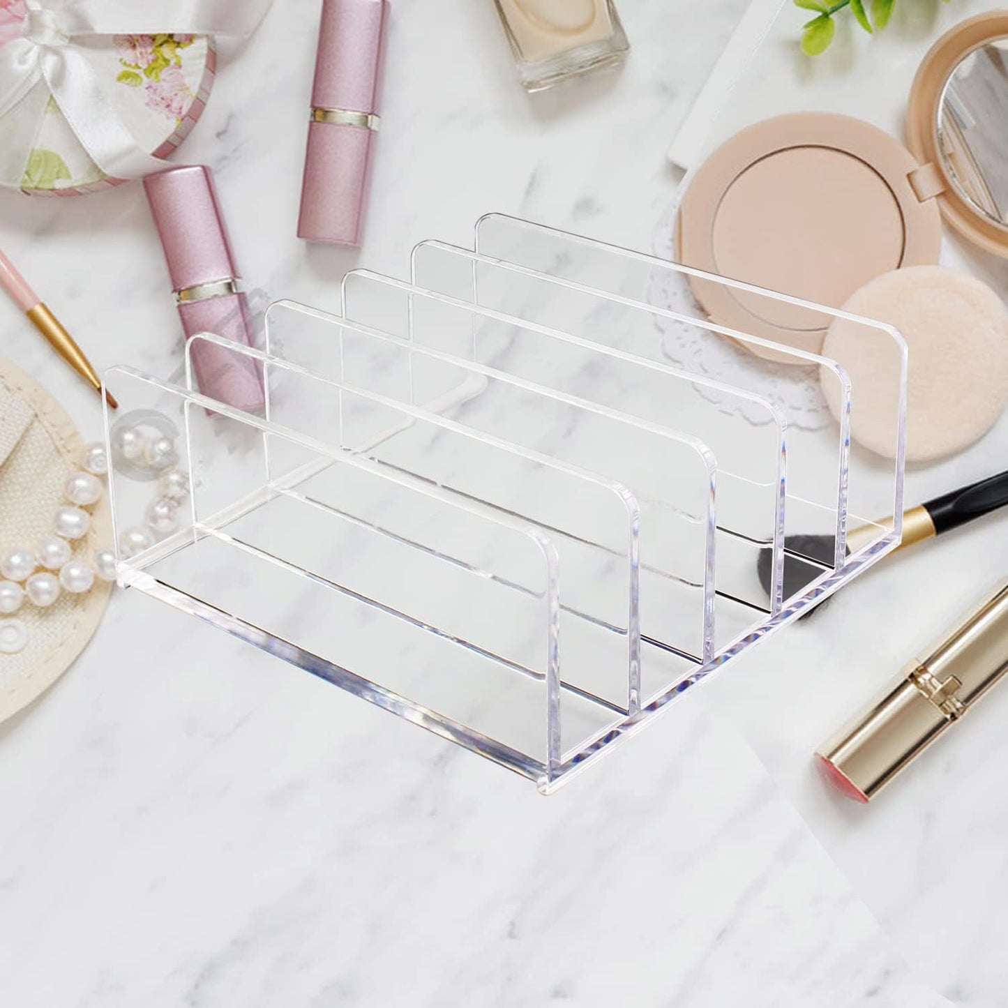 Acrylic Mail Organizer for Sorting Mail, Business Card 2Pack, 5 Slots Mail Holder for Desktop Shelf, Acrylic Mail Sorter for Desk Organzier, Clear Bill Money Divider for Cash Envelope,Set of 2