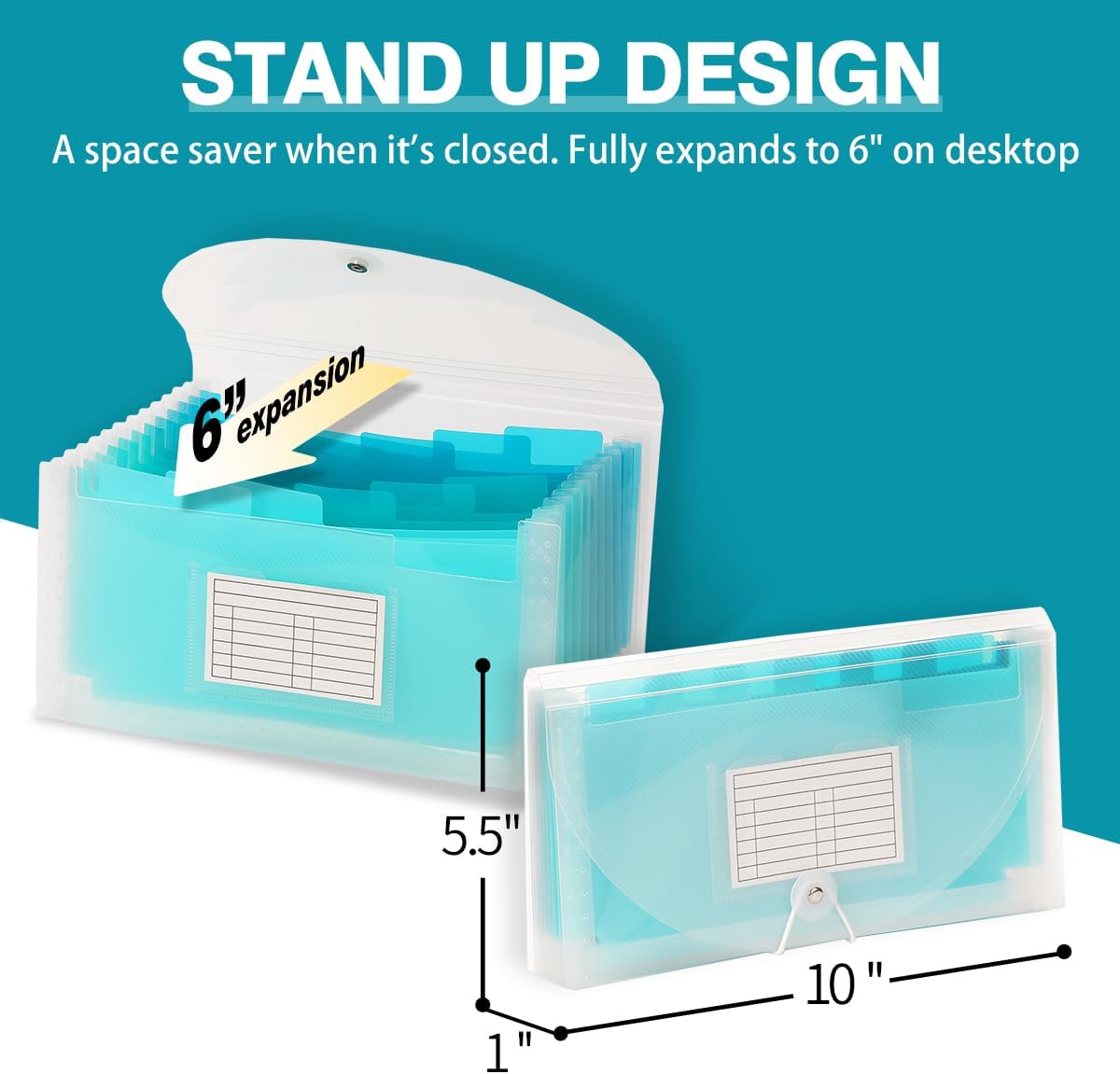 H4D Check Size 13 Pocket Expanding File Folder, Accordion File Organizer Wallet Case for Coupon Receipt Storage, 10 x 5.5 inches, Teal
