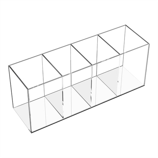Clear Acrylic Pen Holder Handmade, 4 Slot Pencil Organizer Countertop, Pencil Stationery Organizer for Office Accessory, Makeup Cosmetic Brushes Storage, Clear Vanity Organizer for Bathroom (Clear)