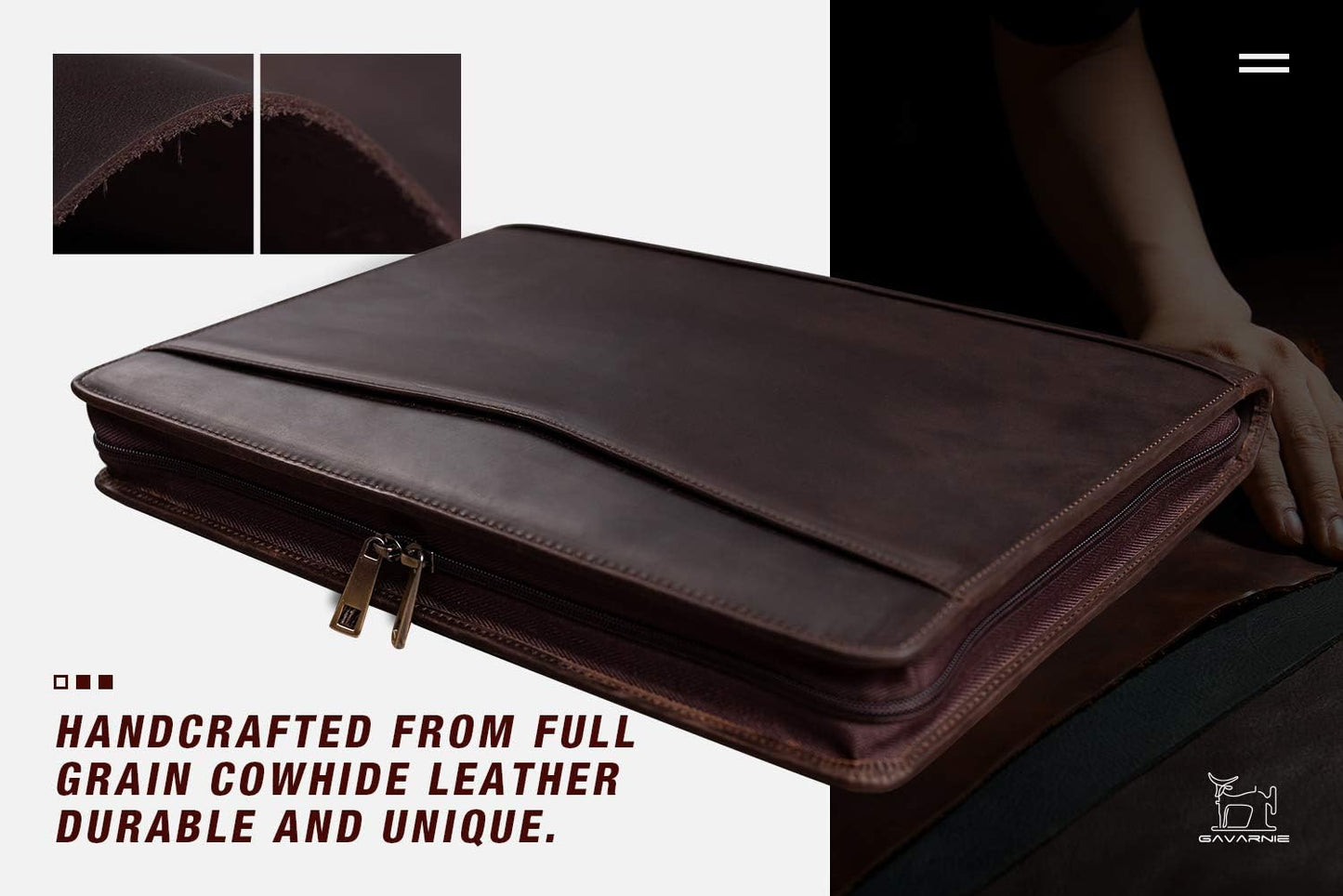 Genuine Leather Business Portfolio Padfolio Folder with Zipper for Men, Men's Leather Padfolio Folder for 13" Laptop, Business Portfolio with Letter Size Notepad, Graduation Gift，Dark Brown