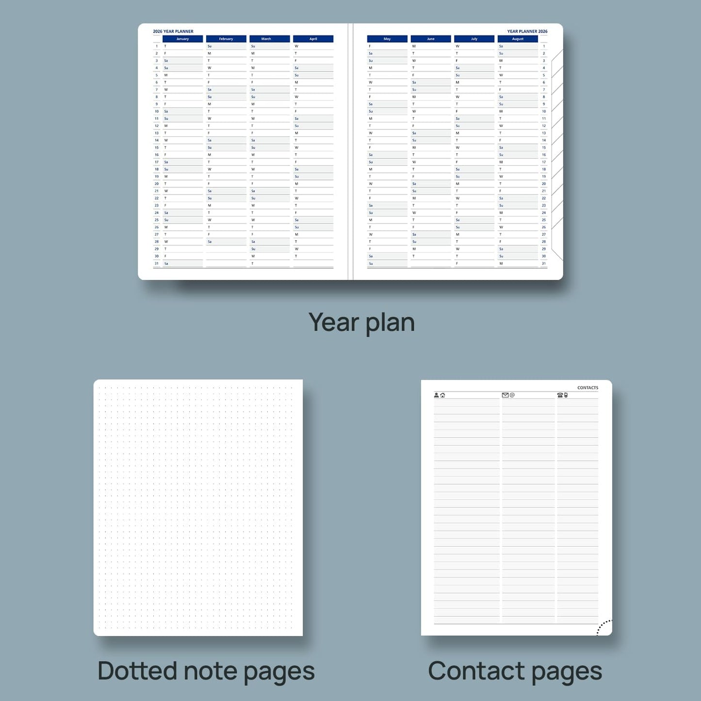 POPRUN 2026 Weekly Planner (Medium 7'' x 8.5''), 30-Minute Hourly Appointment Book (Jan 2026-Dec 2026) with Monthly Tabs, Inner Pockets, Pen Holder, PU Leather Softcover, 100GSM - Black