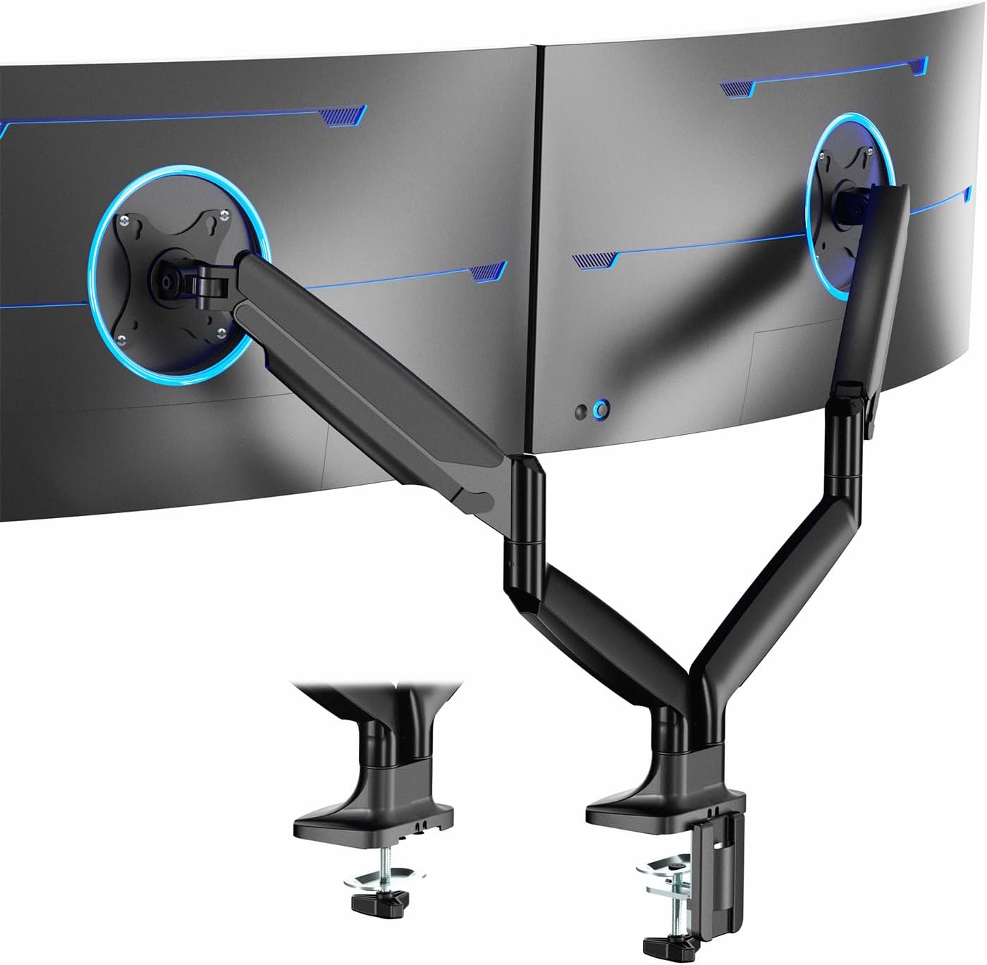 VIVO Premium Aluminum Heavy Duty Dual Monitor Arm for Ultrawide Monitors up to 40 inches and 30 lbs Each, Desk Mount Stand, Pneumatic Height, Max VESA 100x100, Black, STAND-V220Q
