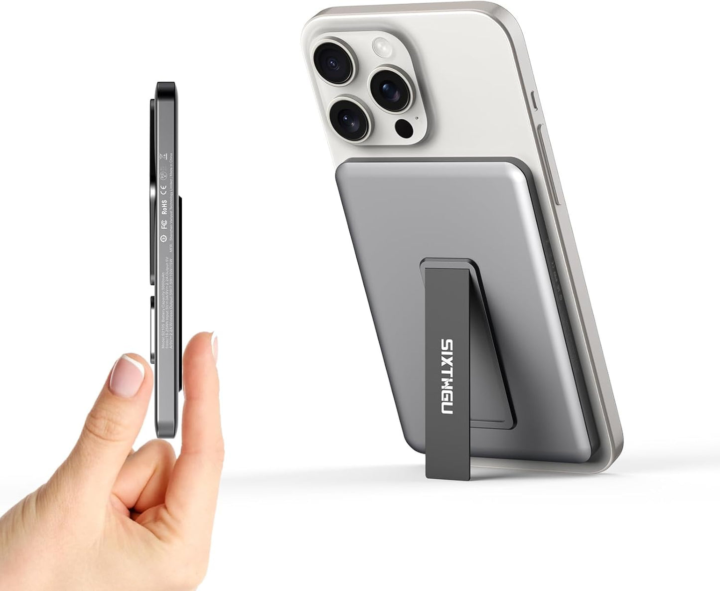 Magnetic Slim Portable Charger with Stand, 5000mAh Wireless Power Bank[Alloy-Made], PD 20W Fast Charging Compatible with iPhone 16/15/15 Pro/15 Pro Max, iPhone 14/13/12 Series, Black