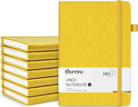 Oucaru Lined Journal Notebook, 8 Pack, 180 Pages, A5 Journals for Writing, 100 GSM Thick Paper, Small Notebooks Daily Journal for Women Men Work, Business, School, Travel Supplies