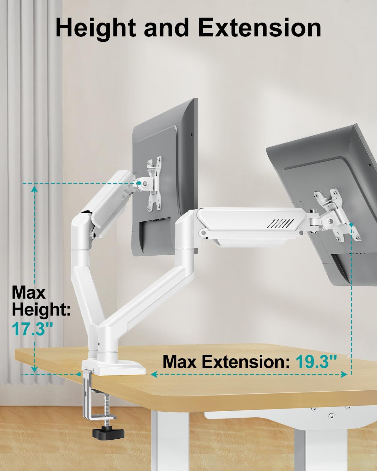 Dual Monitor Arm Desk Mount Fits 13 to 32 inch Computer Screens, Holds 4.4 to 22lbs Display VESA Mount, Adjustable Double Monitor Stand with Clamp/Grommet Base, 75/100mm Bracket, White, Freelift