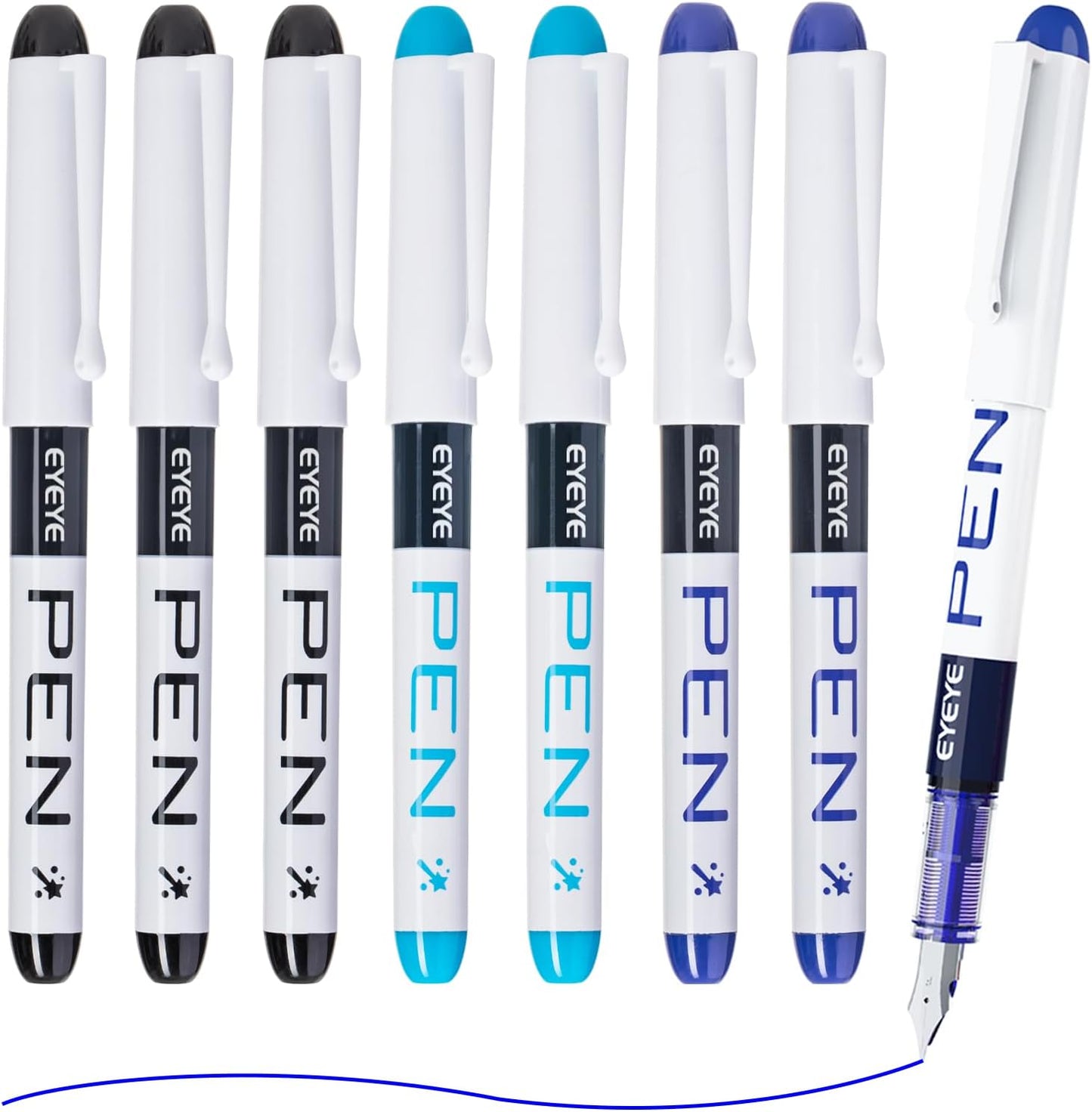 EYEYE Disposable Fountain Pens, 8 Pack 3 Colors Fine Point Pens Stainless Steel Nib, Fountain Pens Smooth Writing for Calligraphy, Journaling, Drafting, Sketching, Doodling & Office Supplies
